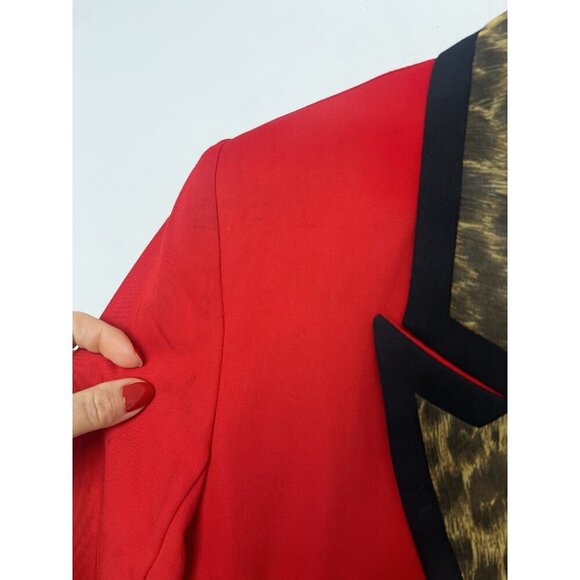 Cache Vintage Double breasted Red Leopard Trim Blazer Jacket Sz Small - Picture 5 of 13
